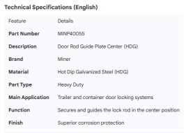 MINER DOOR ROD GUIDE PLATE CENTER HDG
