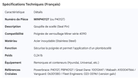 MINER SEAL PIN SS FOR 4090 HANDLE