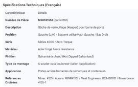MINER DOOR ROD CAM KEEPER L/H