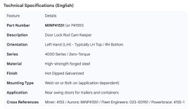 MINER DOOR ROD CAM KEEPER L/H