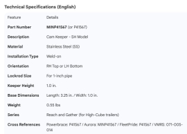 MINER DOOR ROD CAM KEEPER SS