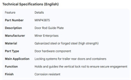 MINER DOOR ROD GUIDE PLATE