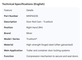 MINER DOOR ROD CAM TRUSTLOCK RH