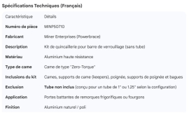 MINER ALUMINUM LOCK ROD KIT LESS TUBE