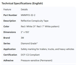 3M REFLECTIVE TAPE RED / WHITE (11/7) 2" X 150'