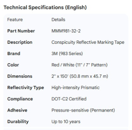 3M REFLECTIVE TAPE RED / WHITE (11/7) 2" X 150'