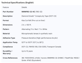 3M REFLECTIVE TAPE RED / WHITE (11/7) 2" X 150' KISS CUT