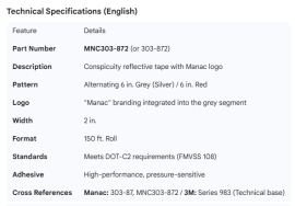 MANAC REFLECTIVE TAPE 6"RED/6"GREY WITH LOGO