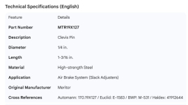 MERITOR CLEVIS PIN 1/4" X 1-3/16"