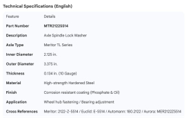 MERITOR TL AXLE WASHER