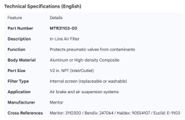 MERITOR IN-LINE FILTER