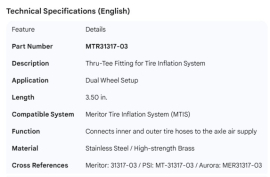 MERITOR THRU TEE 3.50" DUAL WHEEL