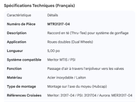 MERITOR THRU TEE FITTING 5.00" DUAL WHEEL