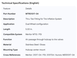 MERITOR THRU TEE FITTING 5.00" DUAL WHEEL