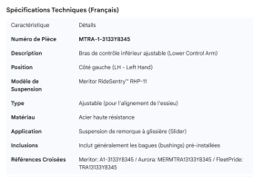 MERITOR LOWER CONTROL ARM ADJUSTABLE LH RHP-11