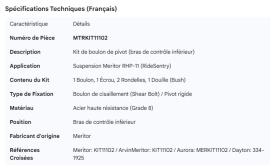 MERITOR LOWER CTRL ARM PIVOT BOLT KIT RHP-11