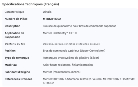 MERITOR UPPER CONTROL ARM HARDWARE KIT RHP-11