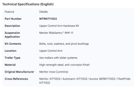 MERITOR UPPER CONTROL ARM HARDWARE KIT RHP-11
