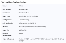 MERITOR DUSTSHIELD 4 HOLE