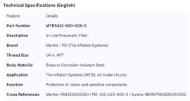 MERITOR IN LINE FILTER