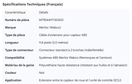 MERITOR ABS SENSOR EXTENSION CABLE (9.8')