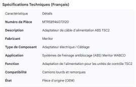 MERITOR ABS TSC2 POWER CABLE ADAPTOR