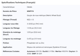 METRIC WHEEL STUD 1-5/16