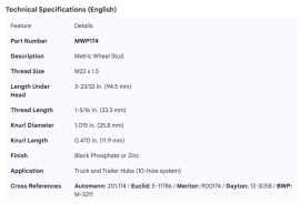 METRIC WHEEL STUD 1-5/16
