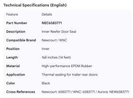 NEWCOURT WNC REEFER SEAL INNER 168"