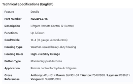 LIFTGATE REMOTE CONTROL UP & DOWN 16-4 CORD 2 BUTTONS