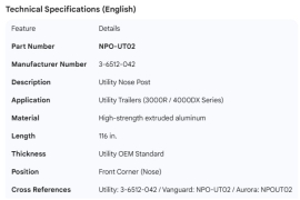 UTILITY NOSE POST 116" 3-6512-042