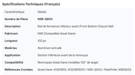 GREAT-DANE FRONT BOTTOM CLOSURE RAIL 102" 41200892001