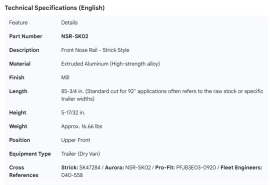 STRICK NOSE RAIL 92" SK47284