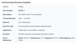 DOOR HARDWARE ANTI-THEFT NUT 3/8"