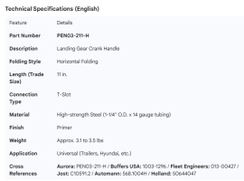 LANDING GEAR CRANK HANDLE 11" HORIZONTAL
