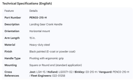 LANDING GEAR CRANK HANDLE 15" HORIZONTAL