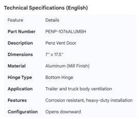 PENZ VENT DOOR MILL 7" X 17.5" BOTTOM HINGE