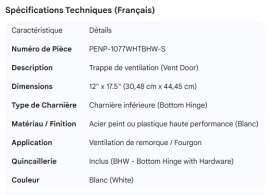 PENZ VENT DOOR WHT 12" X 17.5" BOTTOM HINGE