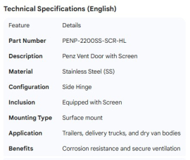 PENZ VENT DOOR SS WITH SCREEN SIDE HINGE