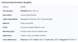 PERTERSON LICENCE LIGHT BRACKET 15729