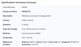 PETERSON ROUND REFLECTOR CENTER MOUNT 2-3/8" AMBER