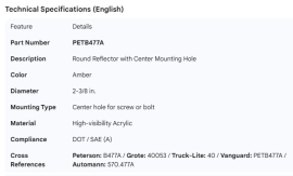 PETERSON ROUND REFLECTOR CENTER MOUNT 2-3/8" AMBER