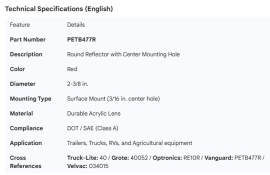 PETERSON ROUND REFLECTOR CENTER MOUNT 2-3/8" RED