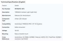 HENDRICKSON TIREMAAX INDICATOR LIGHT ONLY HENVS-29880