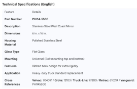 PHILLIPS WEST COAST MIRROR SS 6"X16"