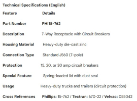 PHILLIPS 7 WAY RECEPTACLE W/BREAKERS