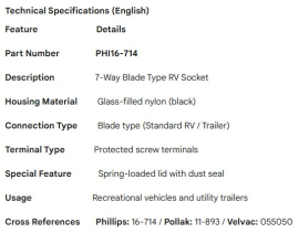 PHILLIPS 7 WAY BLADE RECEPTACLE RV