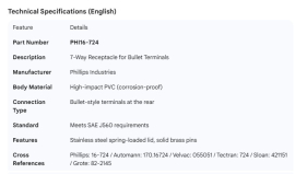 PHILLIPS 7 WAY RECEPTACLE FOR BULLET TERMINALS PVC