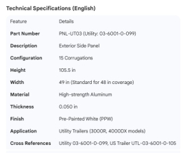 UTILITY SIDE PANEL 15 CORR 105.5"  3-6001-099