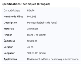 SIDE PANEL WHITE ALUMINUM .050" X 49" X120"